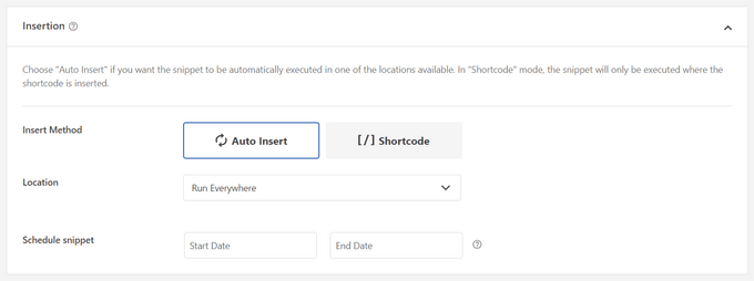 Choose insertion option for code snippet Choose insertion option for code snippet