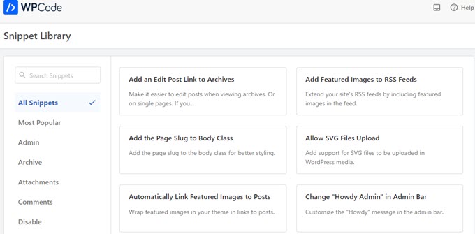 biblioteca de código wp biblioteca de wpcode