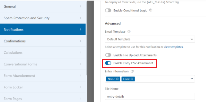 Enable entry csv attachment Enable entry csv attachment