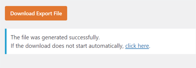 Export file generated success message Export file generated success message