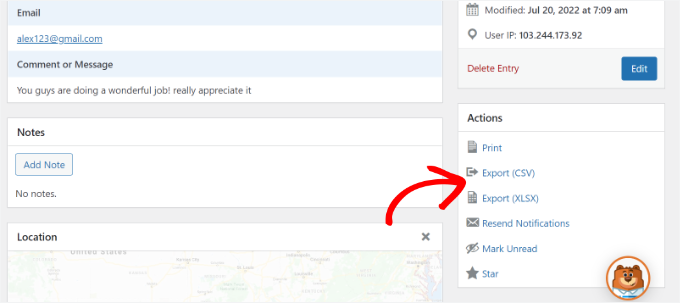 Export specific form entry Export specific form entry
