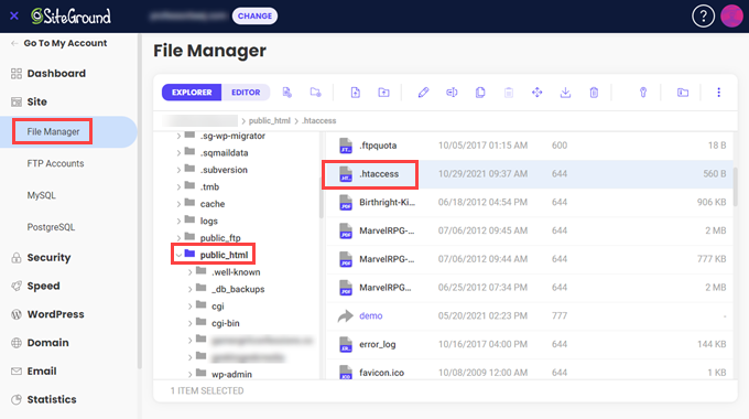 Siteground-file-manager-htaccess SiteGround File Manager in Site Tools