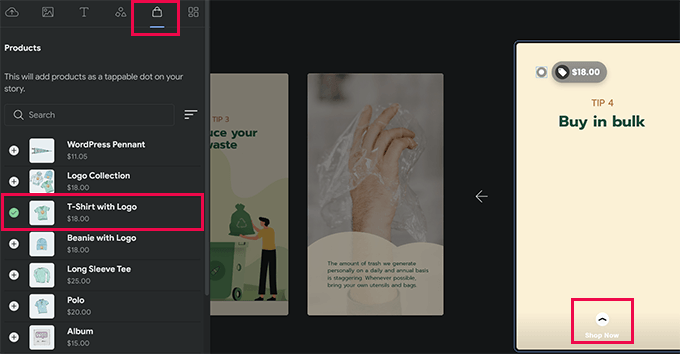 Adding products in web story Adding products in web story