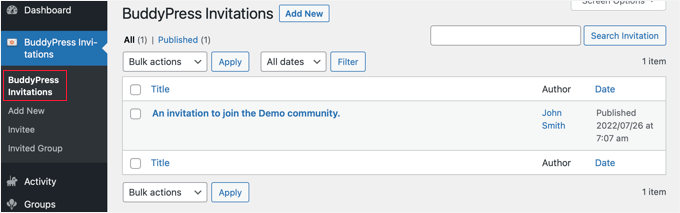 Puedes ver una lista de las invitaciones enviadas por todos los usuarios