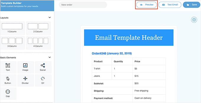 Preview your email template