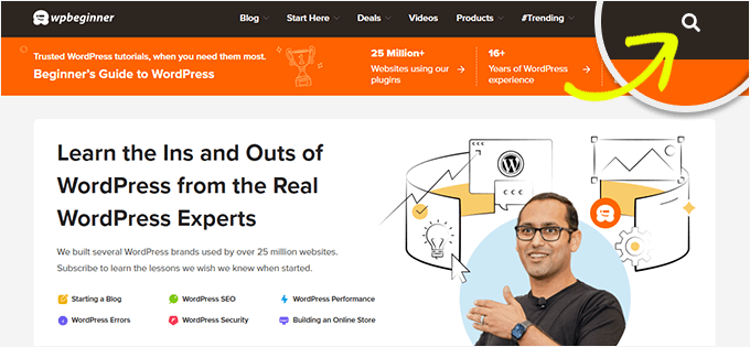 WPBeginner's search feature