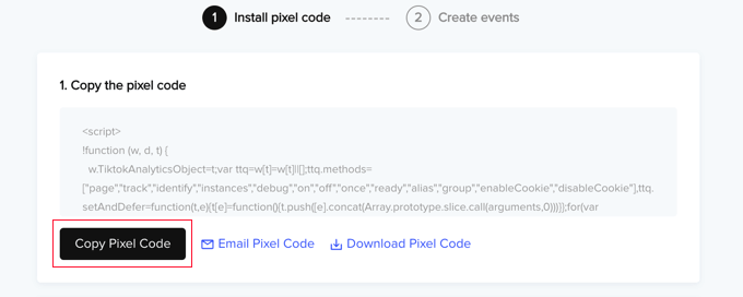 Click the Copy Pixel Code Button Click the Copy Pixel Code Button
