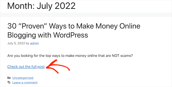 Un esempio di blocco More con testo personalizzato