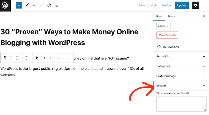 Aggiungere un estratto a un post di WordPress