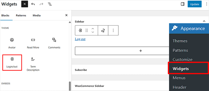 Aggiungi un blocco widget di accesso Aggiungi un blocco widget di accesso