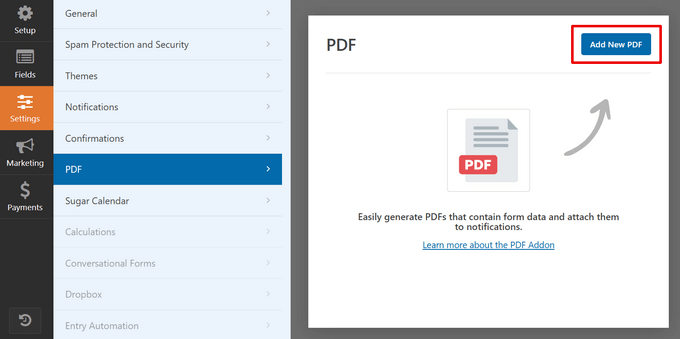 Add a new PDF in WPForms Add a new PDF in WPForms