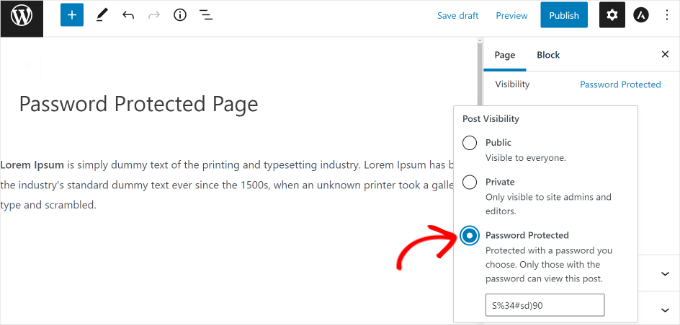 Välj alternativet lösenordsskyddad