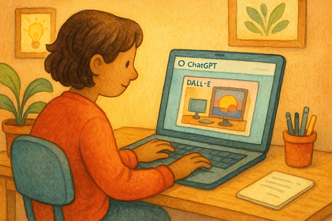 Um blogueiro usando ChatGPT para criar imagens para seu artigo