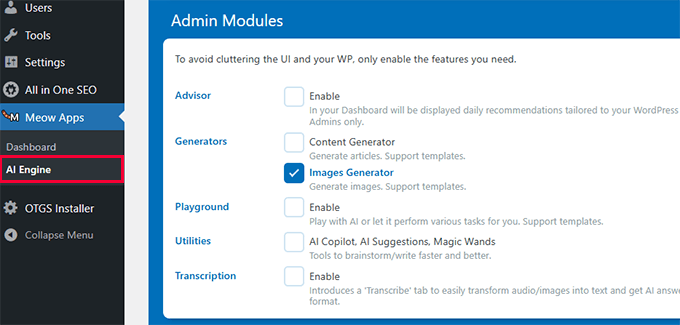 Choose AI modules Choose AI modules