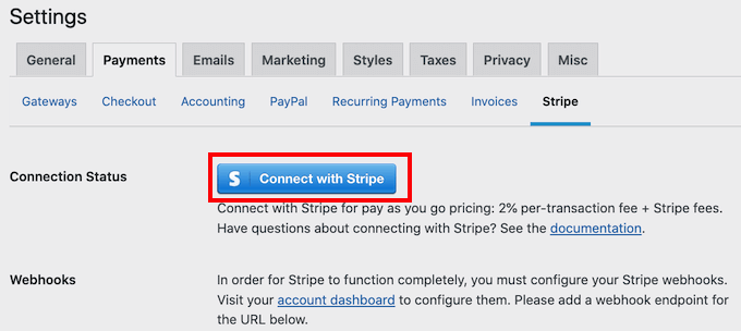 connect-stripe-edd Click on Connect With Stripe button