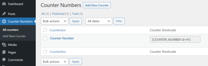 Copy the shortcode for counter Copy the shortcode for counter