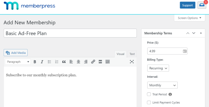 Criar plano de associação básico