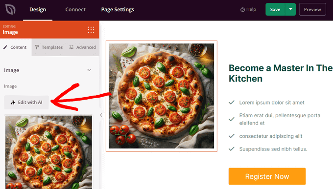Editando imagens de IA nas configurações do bloco de imagem do SeedProd