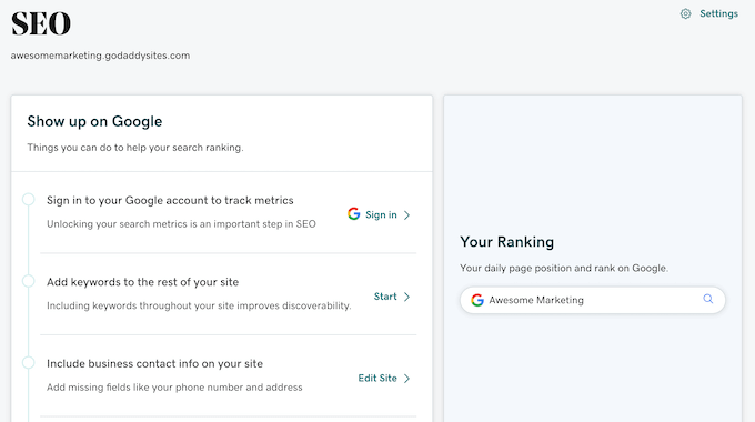 GoDaddy's search engine optimization tools GoDaddy's search engine optimization tools