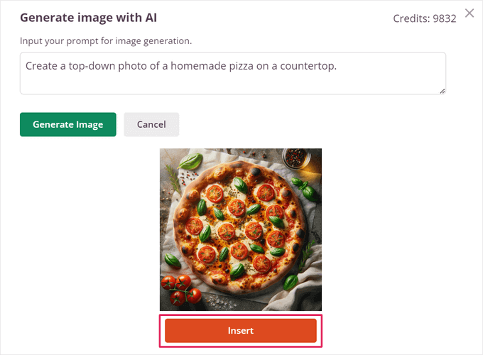 Insert the AI image generated by SeedProd Inserting the AI-generated image into the SeedProd layout