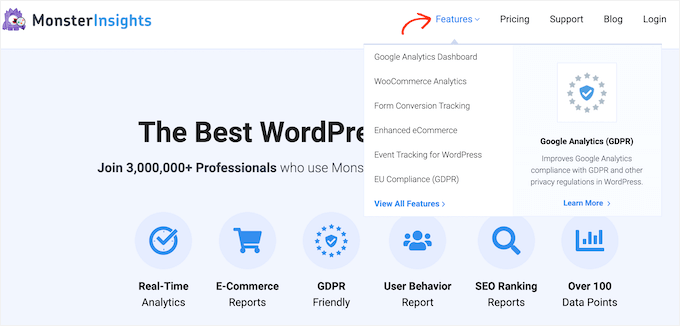 MonsterInsightsのウェブサイト