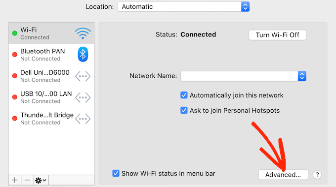 The Advanced network settings on Mac The Advanced network settings on Mac