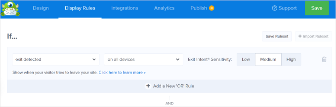 Adăugați reguli de afișare la intenția de ieșire