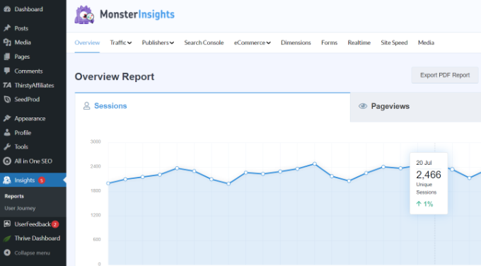 Overview report in MonsterInsights Overview report in MonsterInsights