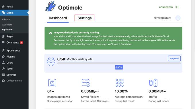 Optimoleは画像を自動的に最適化し始めます Optimoleは画像を自動的に最適化し始めます
