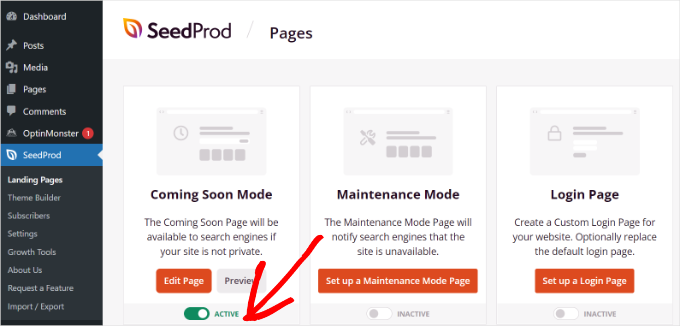 Aktivera "kommer snart"-sida i SeedProd