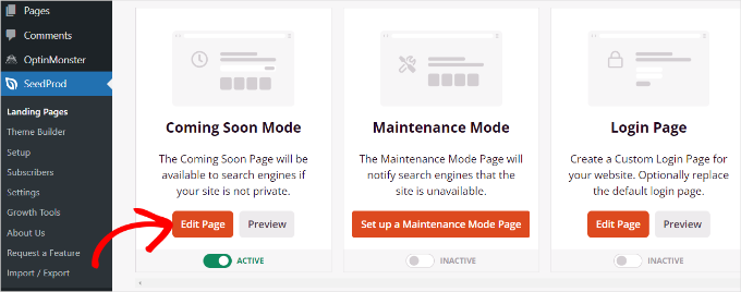 Redigera sidan ”Kommer snart” i SeedProd