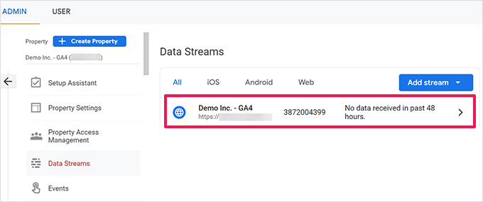 Select website profile Select website profile