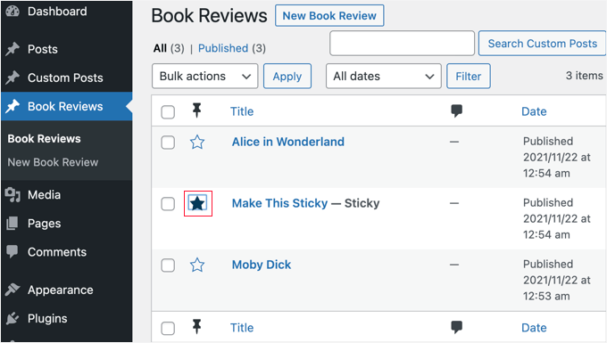 Click the Star Next to the Posts You Wish to Make Sticky Click the Star Next to the Posts You Wish to Make Sticky