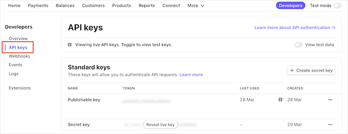 The Stripe API keys The Stripe API keys
