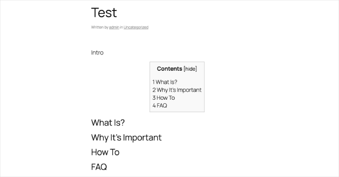 Table of Contents Plus toc example