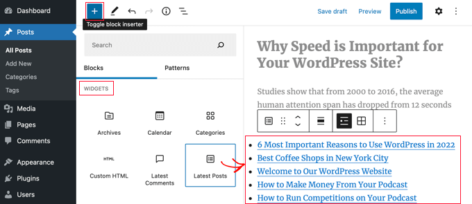 Desplázate hacia abajo hasta la sección Widgets
