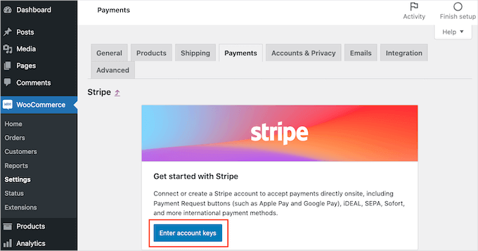 Entering your Stripe account keys Entering your Stripe account keys