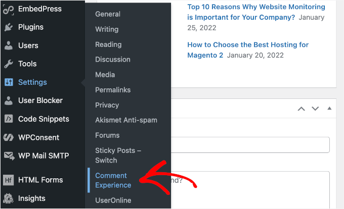 Comment Experience in WordPress Settings