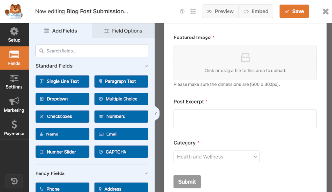 WPForms blog post submission form WPForms blog post submission form