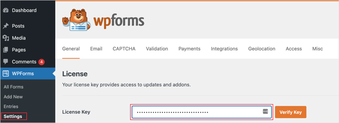 Visit the WPForms » Settings Page to Enter Your License Key Visit the WPForms » Settings Page to Enter Your License Key