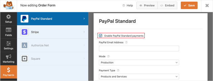 Check the ‘Enable PayPal Standard Payments’ Box Check the ‘Enable PayPal Standard Payments’ Box