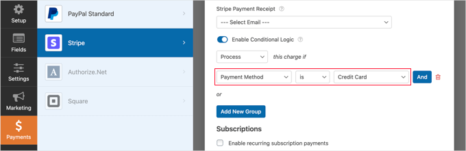 Toggle the Enable Condition Logic Option Toggle the Enable Condition Logic Option