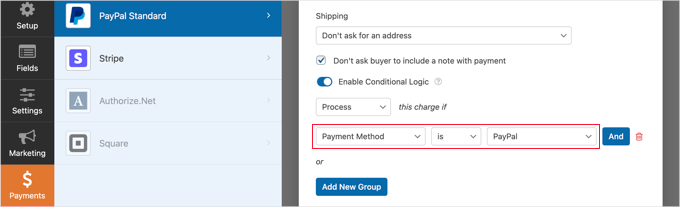 Toggle the Enable Conditional Logic Option Toggle the Enable Conditional Logic Option