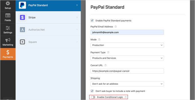 Toggle the Enable Conditional Logic Option Toggle the Enable Conditional Logic Option