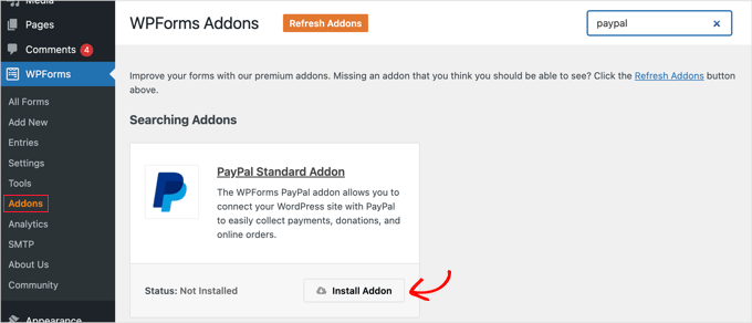 Install the PayPal Standard Addon Install the PayPal Standard Addon