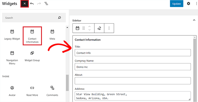 Lägg till widget för kontaktinformation Lägg till widget för kontaktinformation
