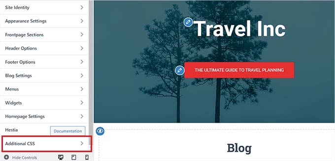 テーマカスタマイザーの追加CSSオプションを選択する