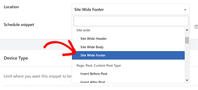 Choose Site Wide Footer as location Choose Site Wide Footer as location
