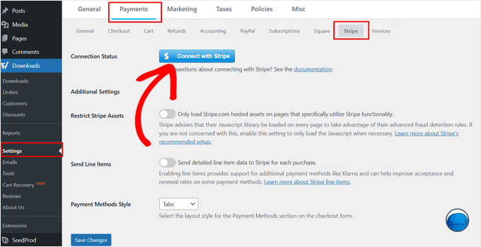 Connecting to Stripe in Easy Digital Downloads