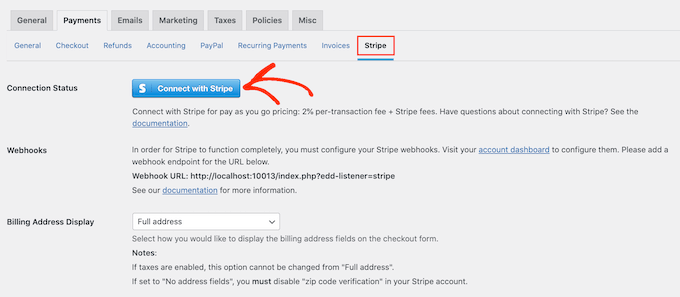 Stripe für EDD konfigurieren